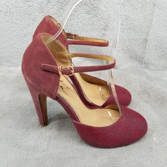Badgley Mischka Shoes Womens 6 Red Suede Dancing Ankle Strap Heels Rockabilly - Picture 4 of 12